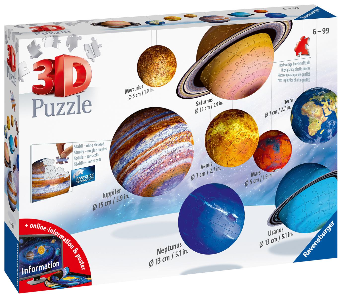 Ravensburger Puzzle - 3D puzzleball - Planetenbox 27/54/72/108 Teile