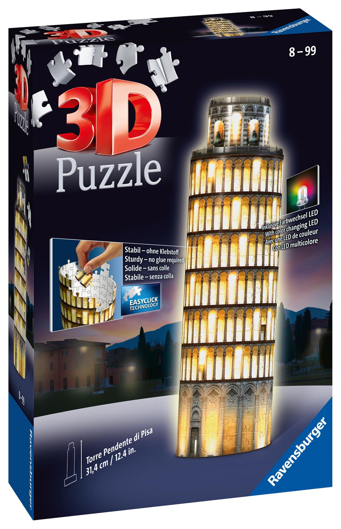Ravensburger Puzzle - 3D Puzzles - Schiefer Turm von Pisa bei Nacht, 216 Teile
