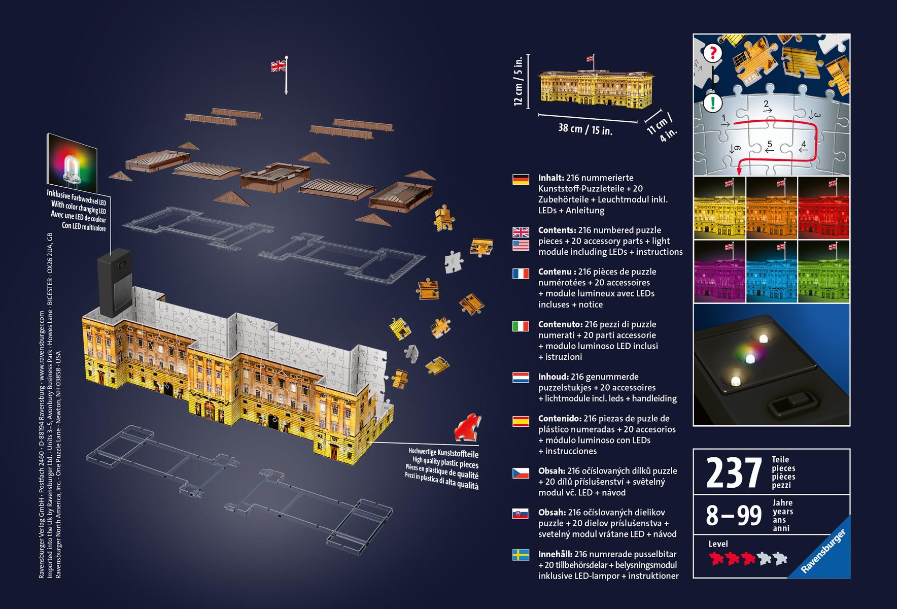 Produktbild Ravensburger Puzzle - 3D Puzzle - Buckingham Palace bei Nacht, 216 Teile 4 von 4