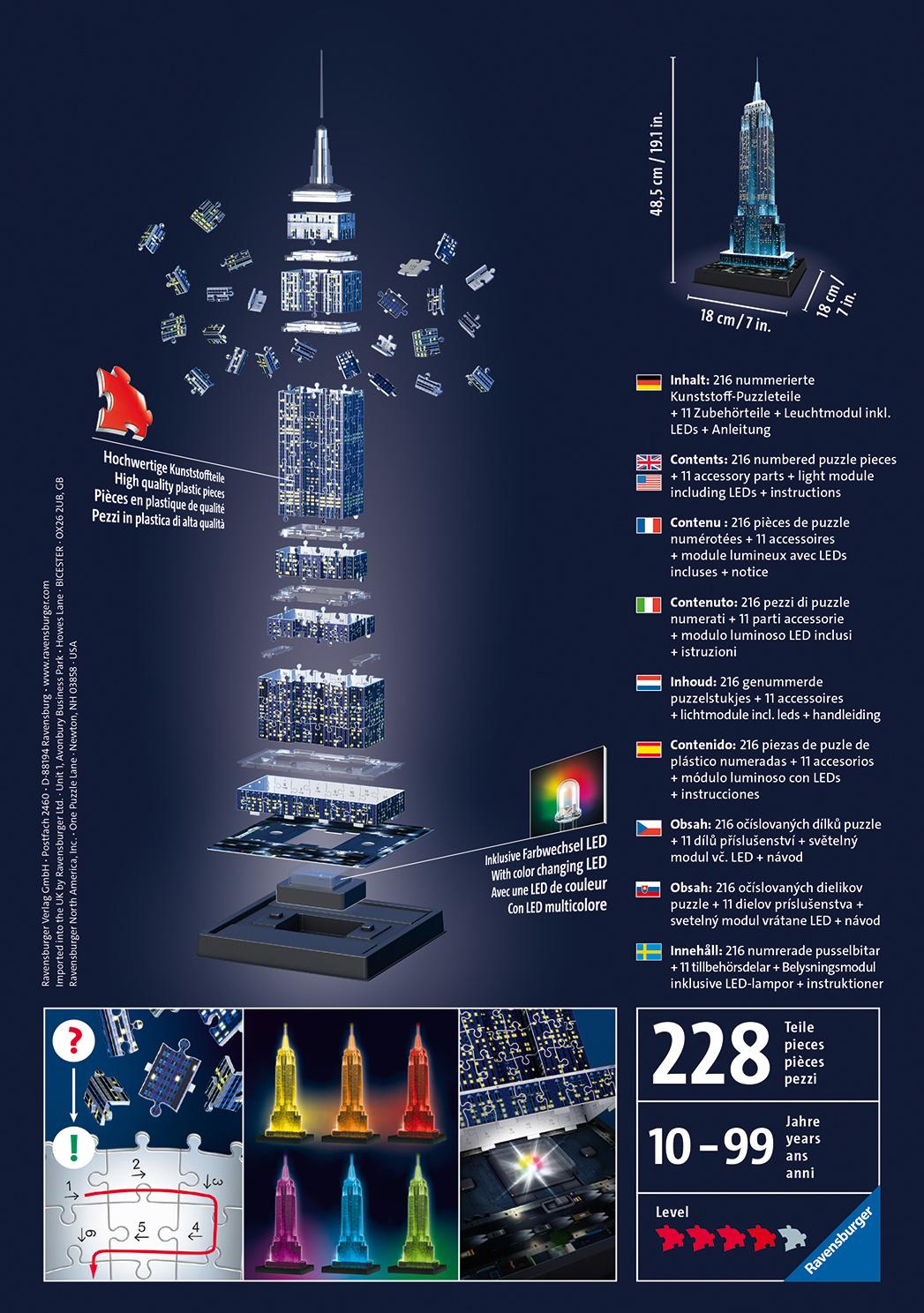 Produktbild Ravensburger Puzzle - 3D Vision Puzzle - Empire State Building bei Nacht, 216 Teile 15 von 15