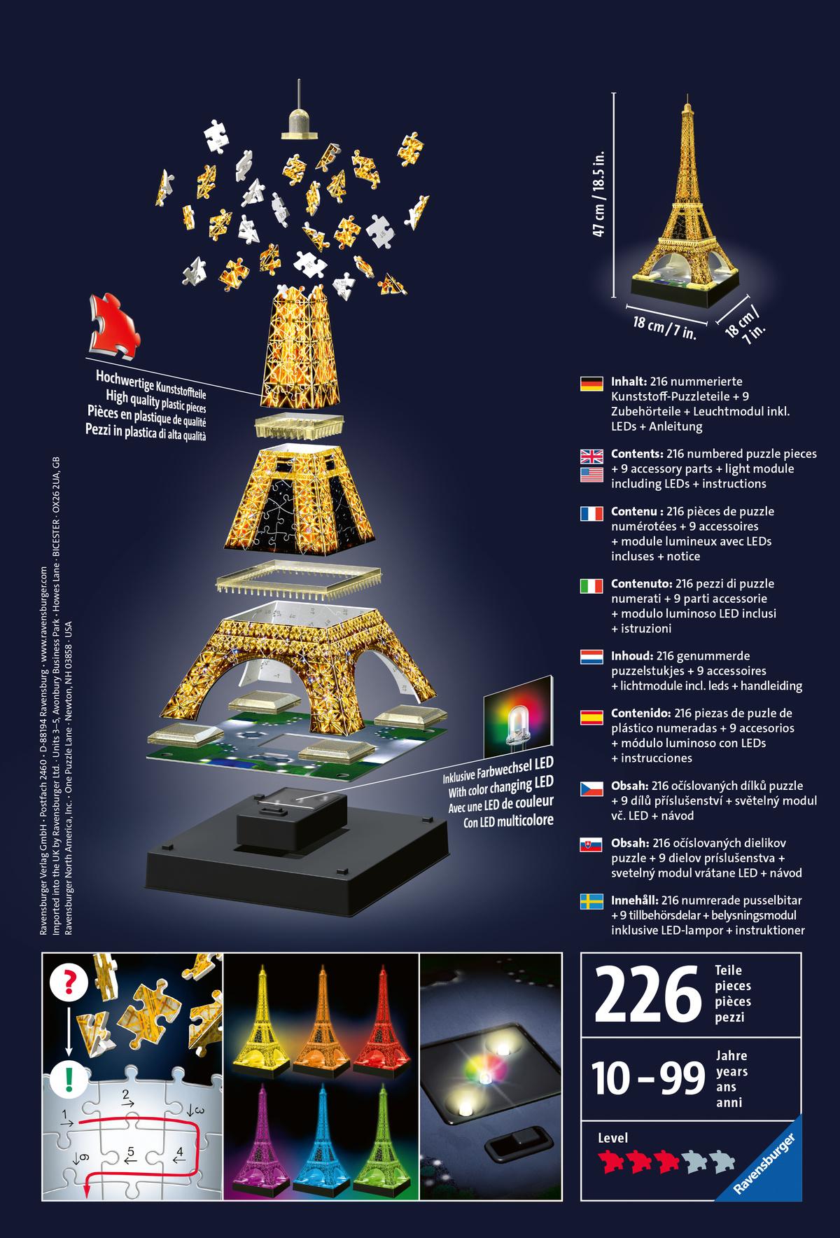 Produktbild Ravensburger Puzzle - 3D-Puzzle - Eiffelturm bei Nacht, 216 Teile 7 von 7