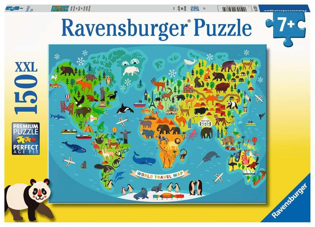 Ravensburger Puzzle - Tierische Weltkarte - 150 Teile Puzzle für Kinder ab 7 Jahren