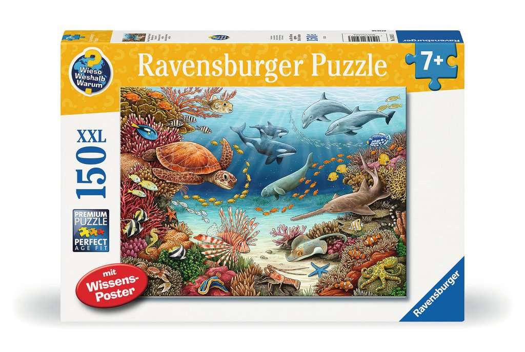 Ravensburger Kinderpuzzle 13411 - Meerestiere am Korallenriff - Wieso? Weshalb? Warum? Puzzle 150 Teile XXL + Wissensposter