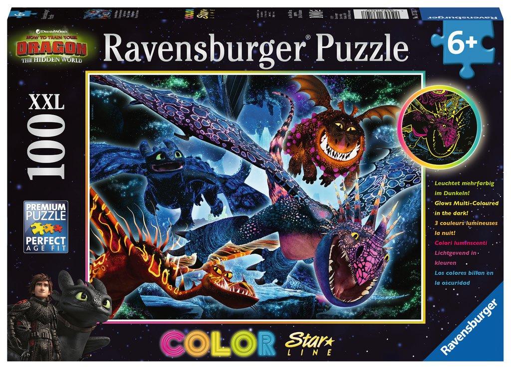 Ravensburger Puzzle - Dragons, Leuchtende Dragons, 100 Teile XXL