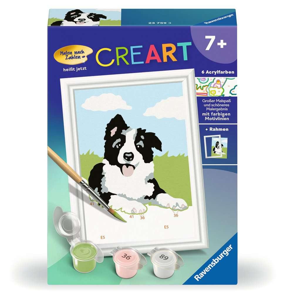 Ravensburger CreArt 23759 - Border Collie Welpe - Malen nach Zahlen Hund für Kinder ab 7 Jahre