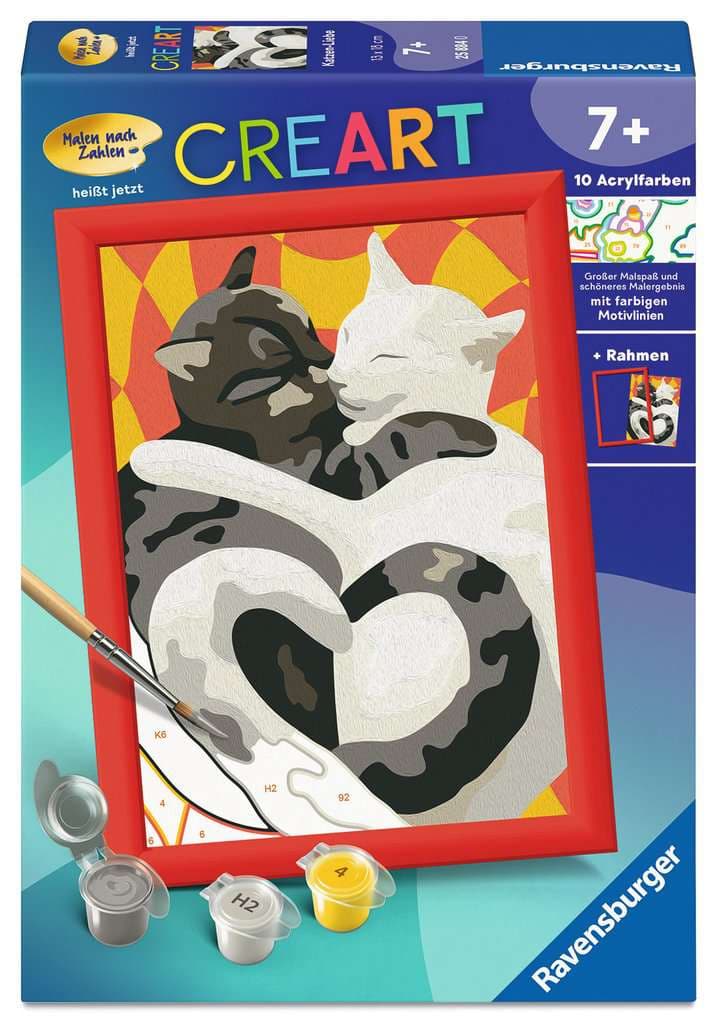 Ravensburger CreArt, Malen nach Zahlen Kinder - Katzen-Liebe