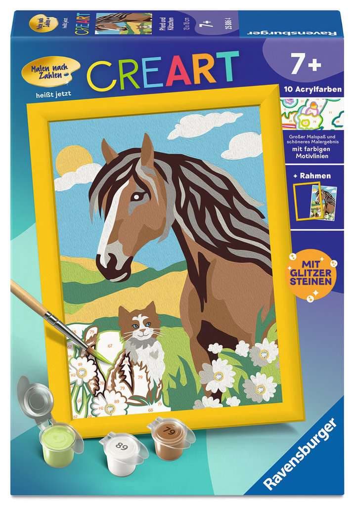 Ravensburger CreArt, Malen nach Zahlen Kinder - Pferd und Kätzchen