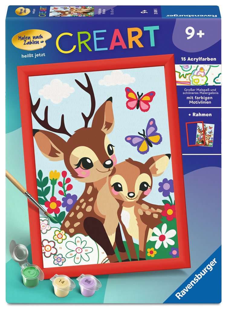 Ravensburger CreArt, Malen nach Zahlen Kinder - Fröhliche Hirsche