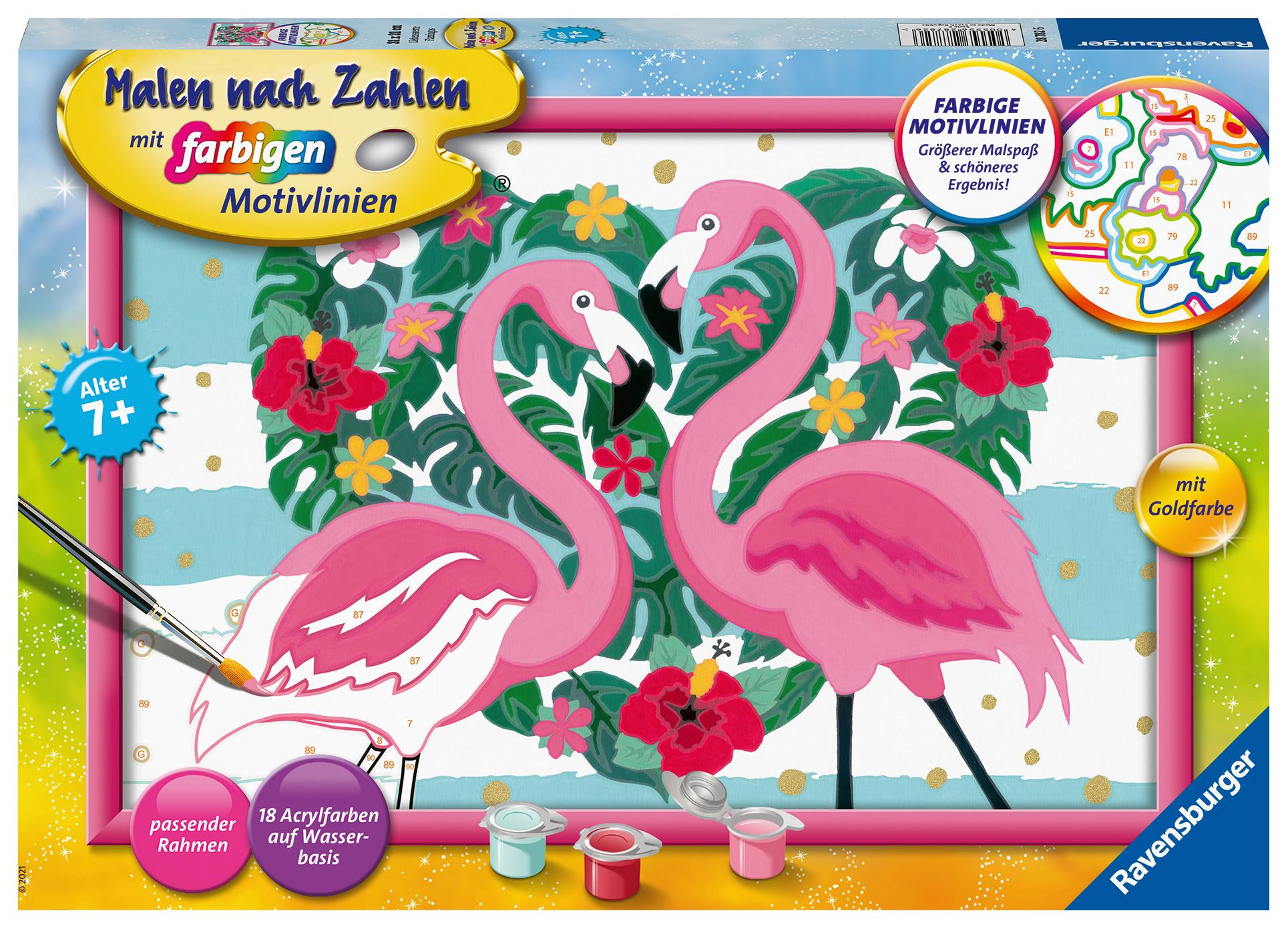 Ravensburger Beschäftigung - Malen nach Zahlen - 28782 - Liebenswerte Flamingos – Kinder ab 7 Jahren