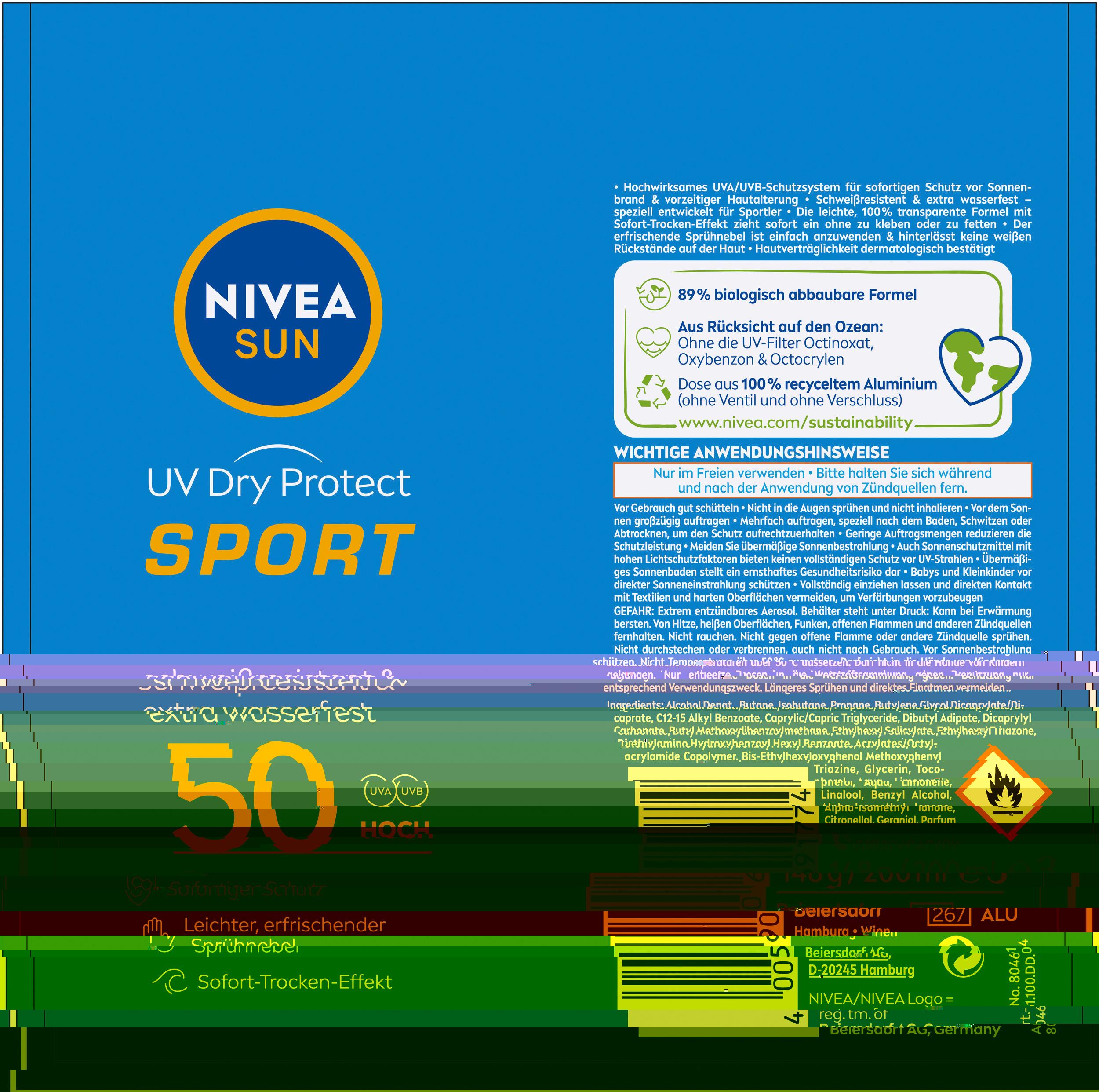 Produktbild NIVEA SUN UV Dry Protect Sport erfrischendes Sonnenspray LSF50 5 von 5