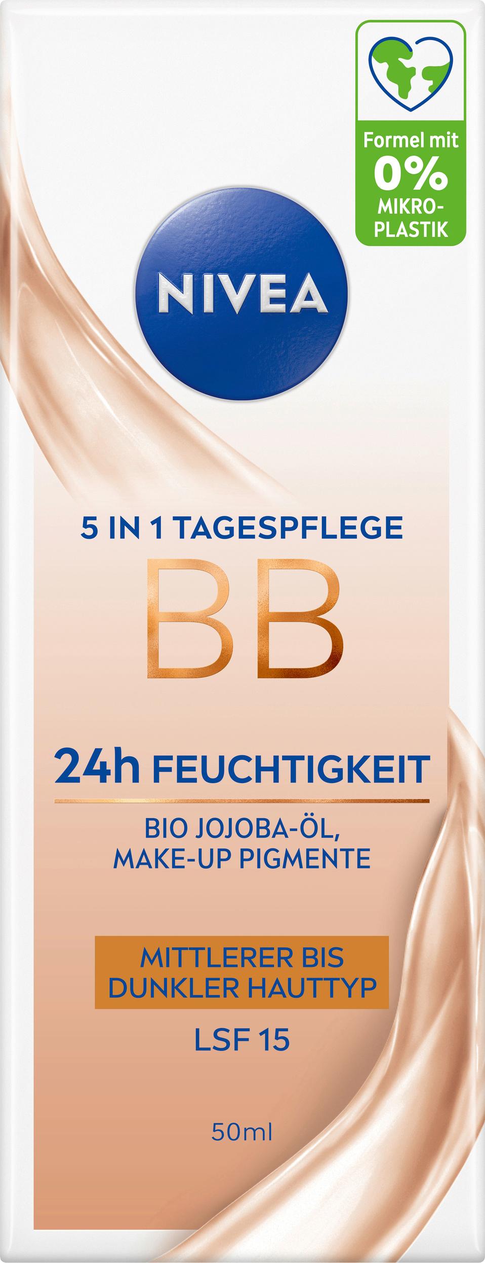 NIVEA 5in1 BB Tagespflege 24h Feuchtigkeit Mittlerer bis Dunkler Hauttyp LSF 15
