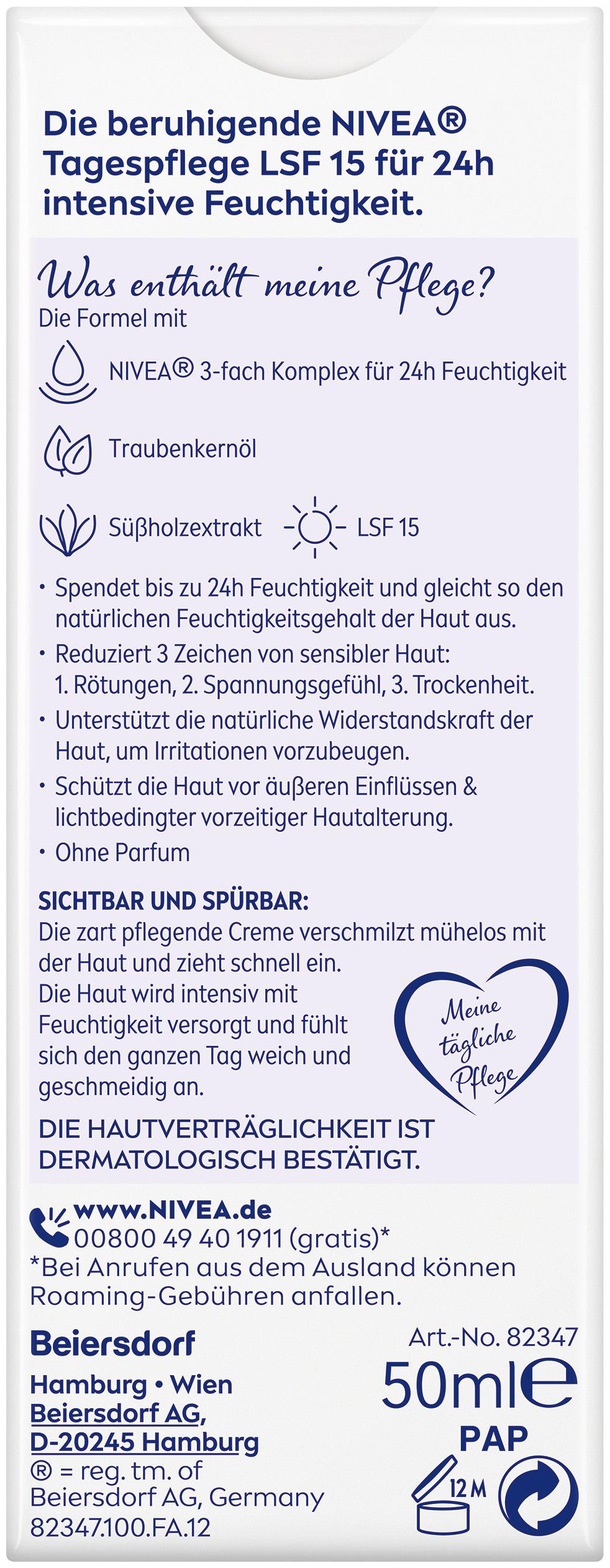 Produktbild NIVEA Beruhigende Tagespflege 24h Feuchtigkeit Sensible Haut LSF15 2 von 8