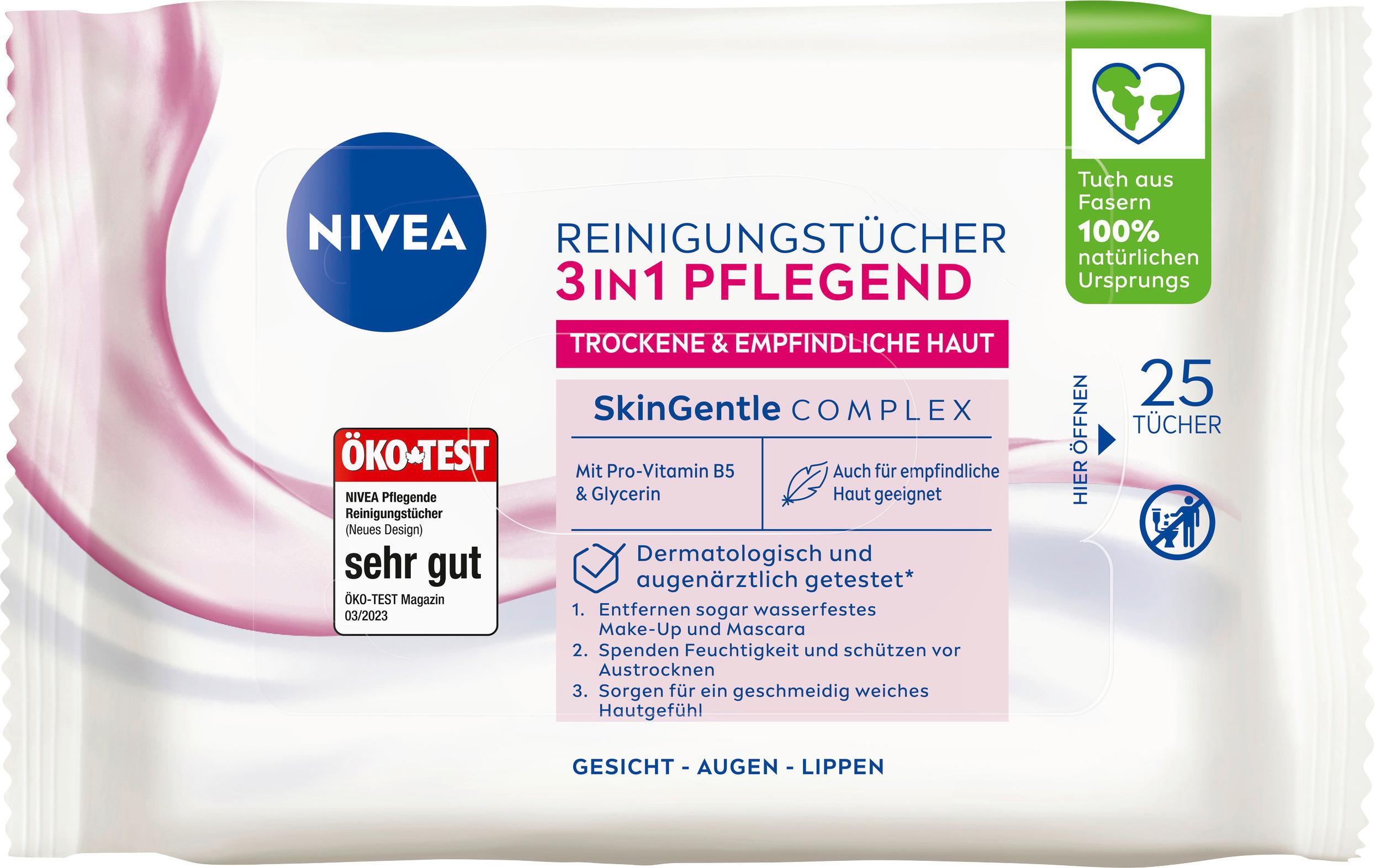 NIVEA 3in1 Pflegende Reinigungstücher Trockene Haut 25 Tücher