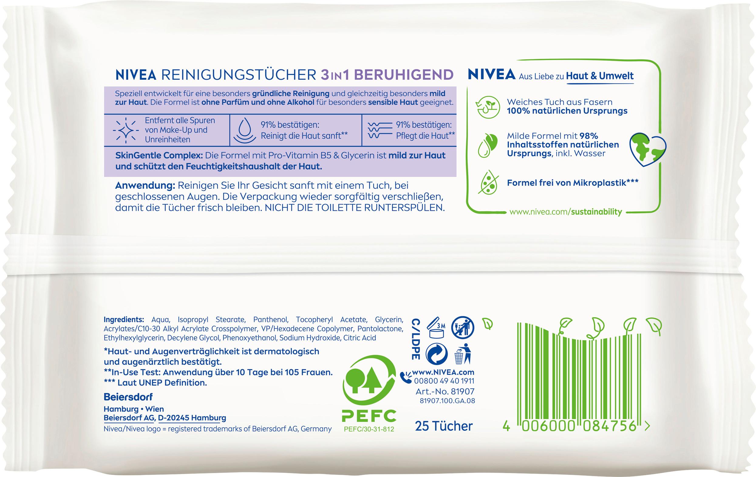 Produktbild NIVEA 3in1 Sensitiv Reinigungstücher Sensible Haut 25 Tücher 2 von 2