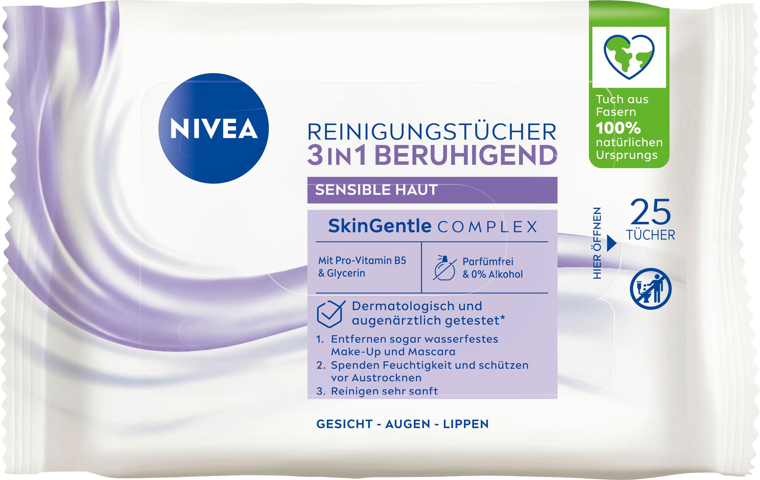 NIVEA 3in1 Sensitiv Reinigungstücher Sensible Haut 25 Tücher