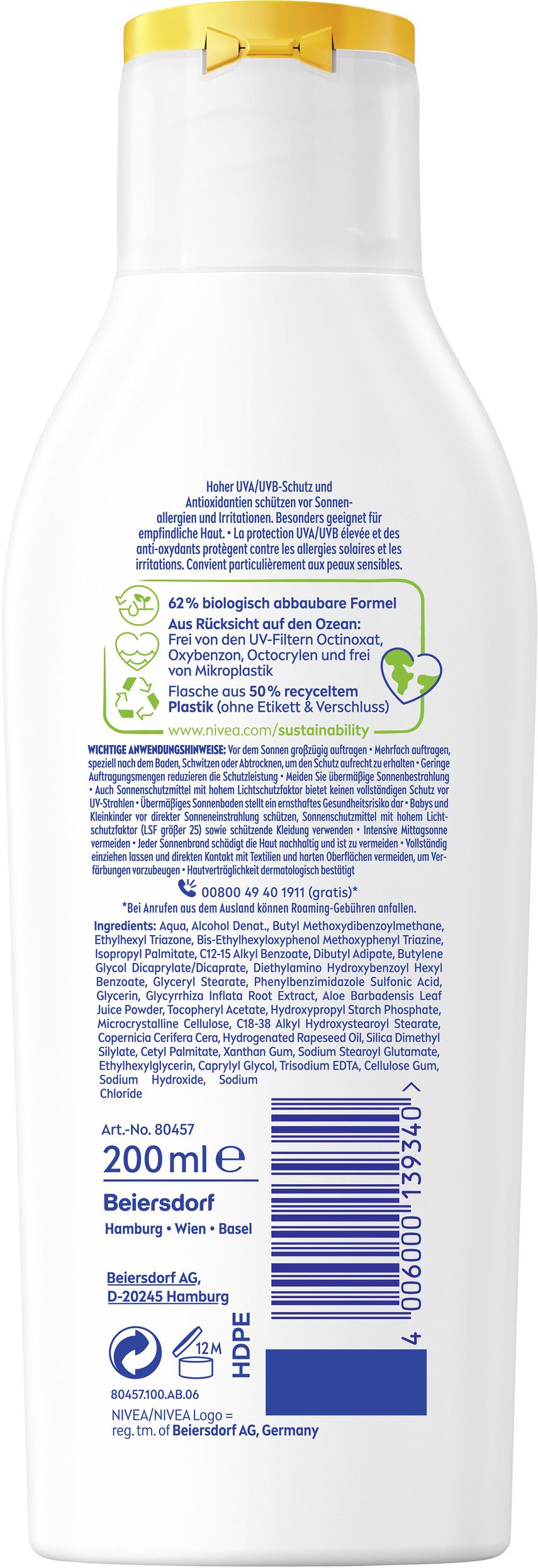 Produktbild NIVEA SUN Sensitive Sofort Schutz Sonnenallergie Sonnenmilch  LSF50+ 2 von 2