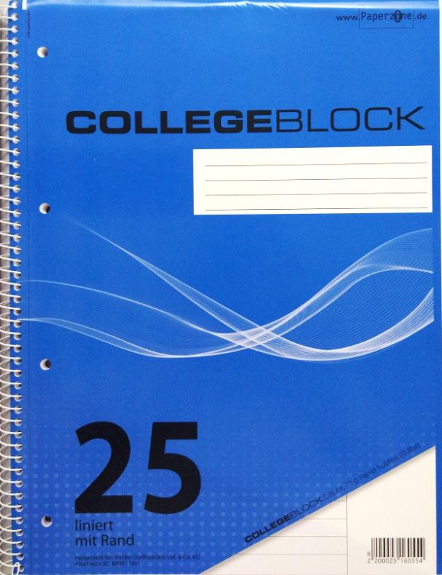 PAPERZONE Collegeblock A4 Lineatur 25 80 Blatt