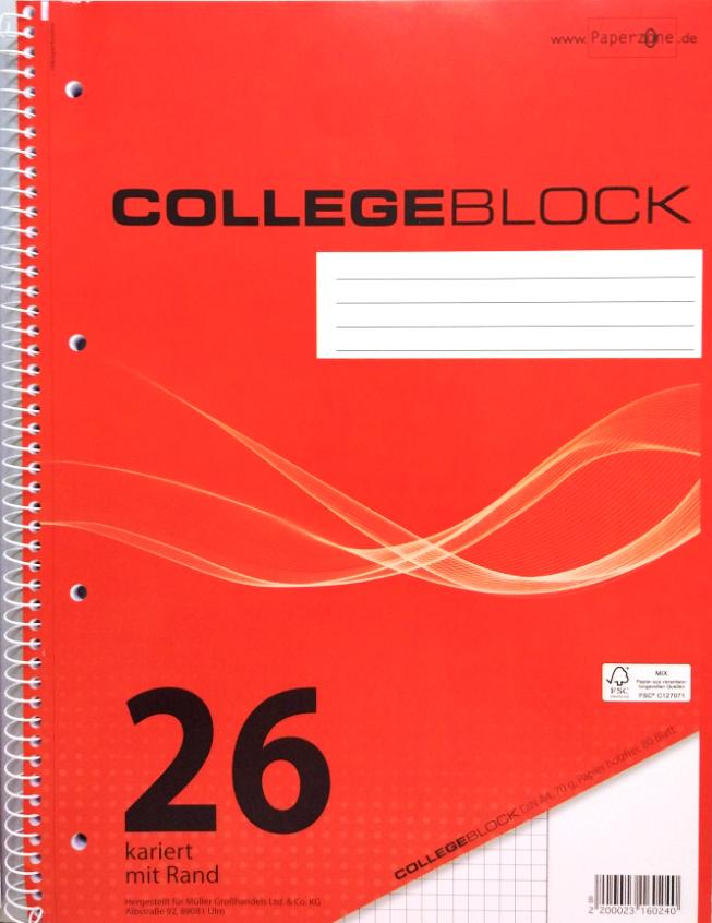 PAPERZONE Collegeblock A4 Lineatur 26 80 Blatt