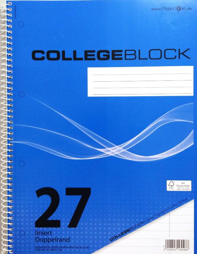 PAPERZONE Collegeblock A4 Lineatur 27 80 Blatt