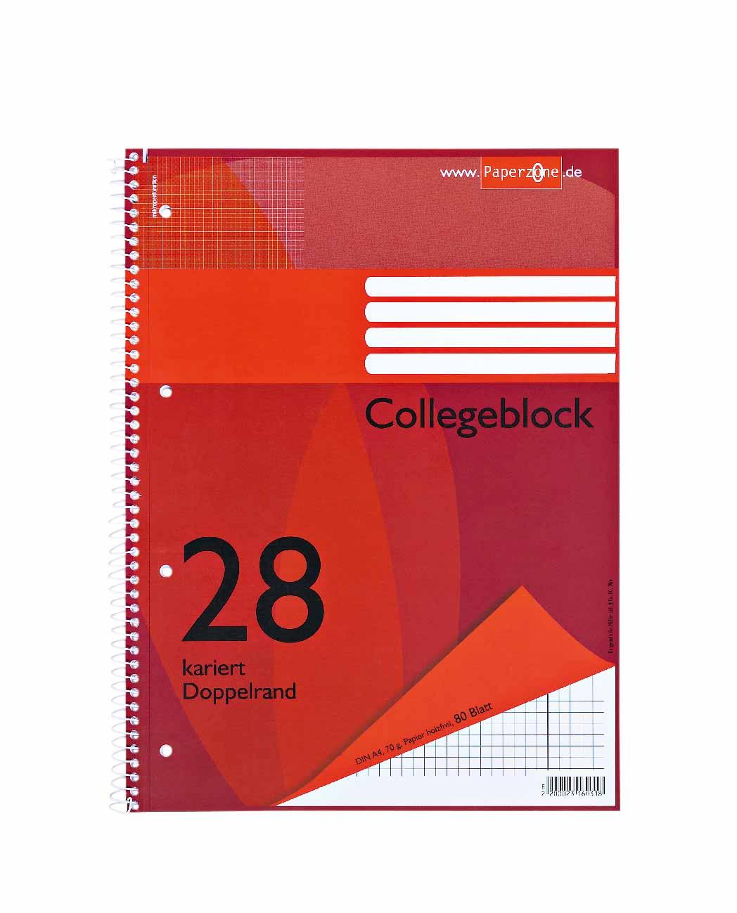 PAPERZONE Collegeblock A4 Lineatur 28 80 Blatt
