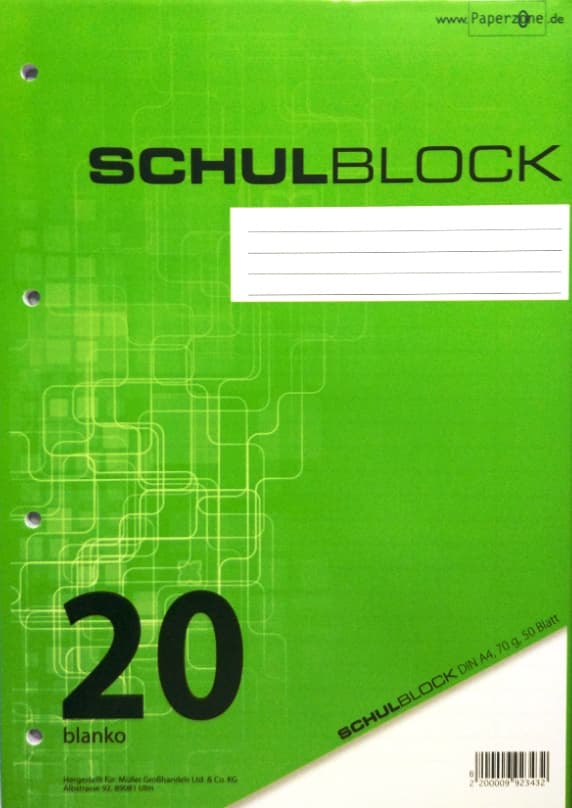 PAPERZONE Schulblock A4 Lineatur 20 50 Blatt