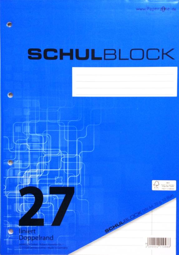 PAPERZONE Schulblock A4 Lineatur 27 50 Blatt
