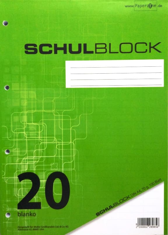 PAPERZONE Schulblock A4 Lineatur 20 100 Blatt