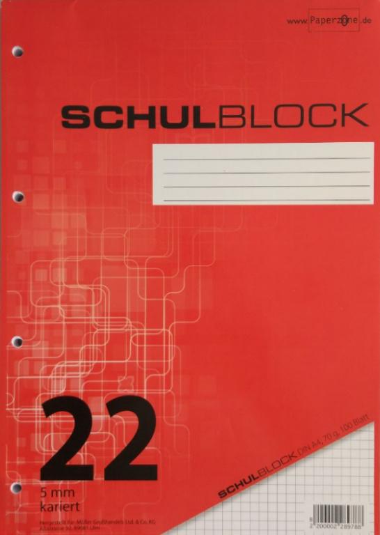 PAPERZONE Schulblock A4 Lineatur 22 100 Blatt