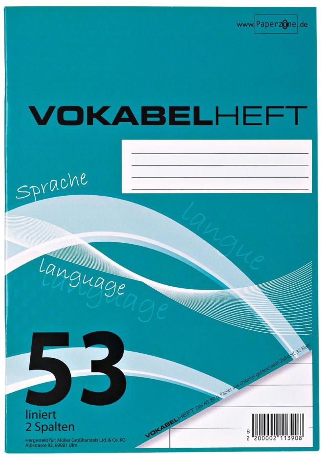 PAPERZONE Vokabelheft A5 Lineatur 53 2 Spalten 32 Blatt