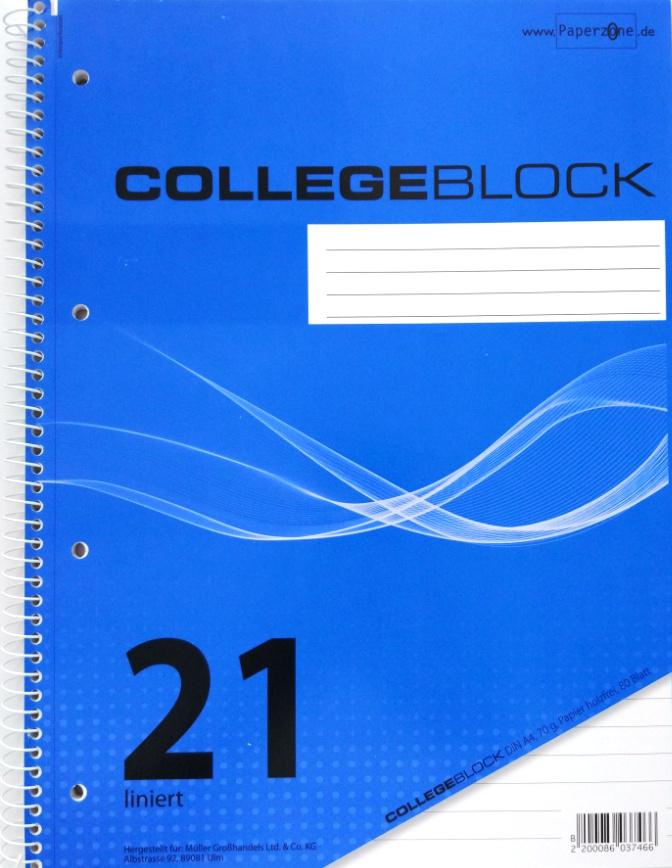 PAPERZONE Collegeblock A4 Lineatur 21 80 Blatt