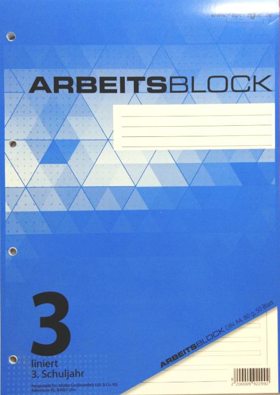 PAPERZONE Arbeitsblock A4 Lineatur 3 50 Blatt