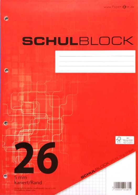 PAPERZONE Schulblock A4 Lineatur 26 50 Blatt