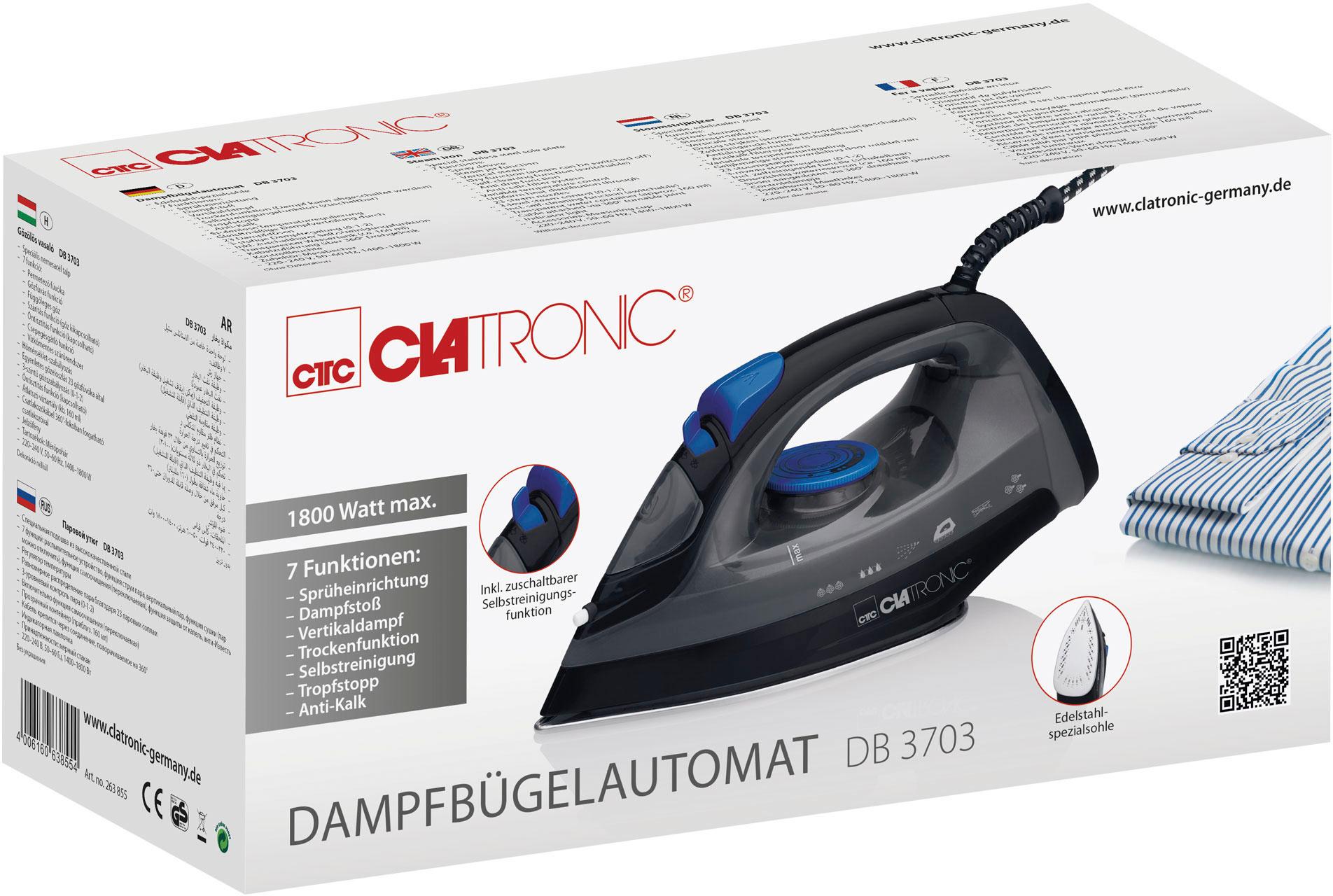 Produktbild CLATRONIC DB 3703 Dampfbügeleisen Edelstahlsohle 1800W schwarz-blau 2 von 5