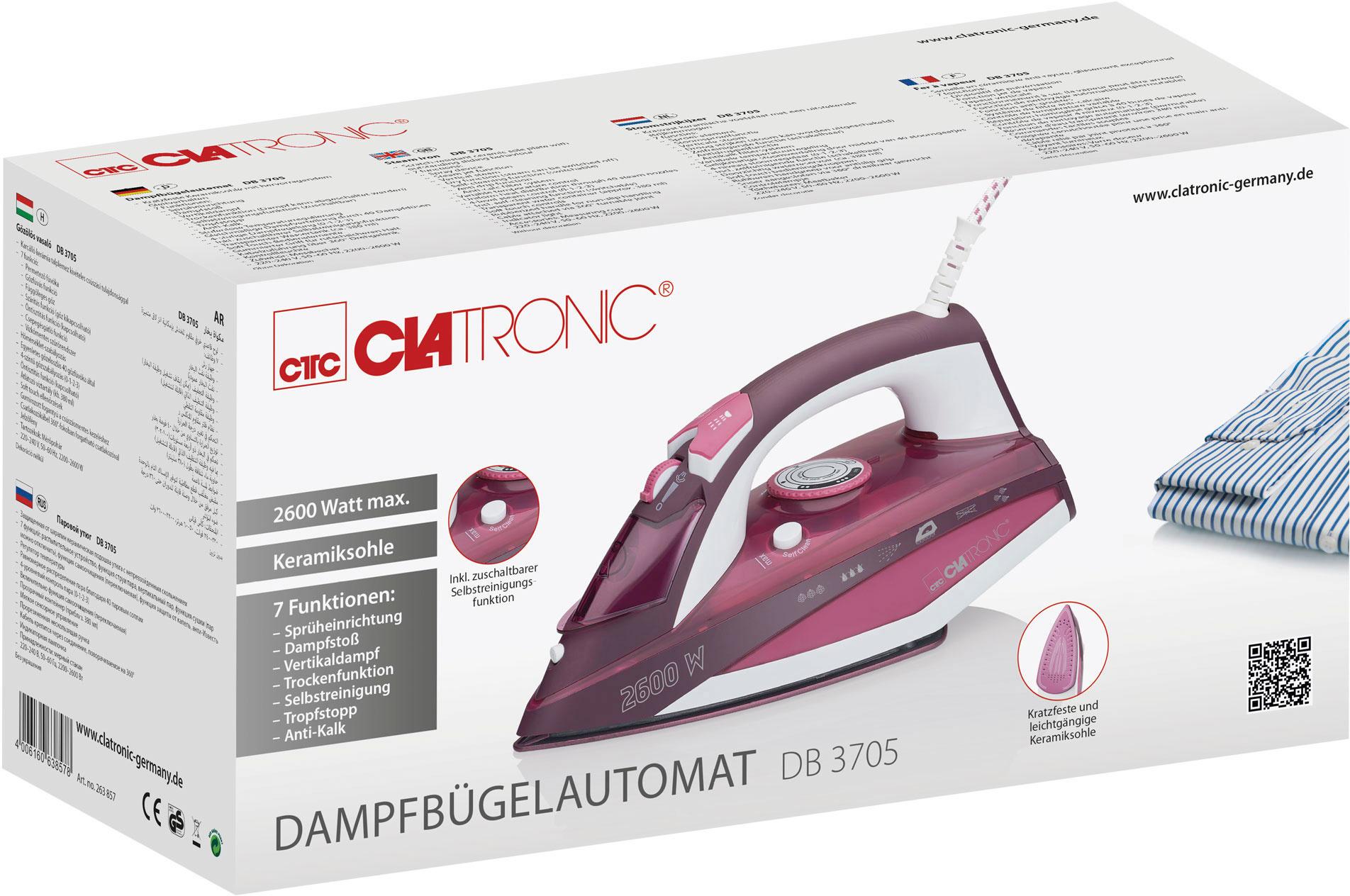 Produktbild CLATRONIC DB 3705 Dampfbügeleisen Keramiksohle 2600W weiß-rot 2 von 6
