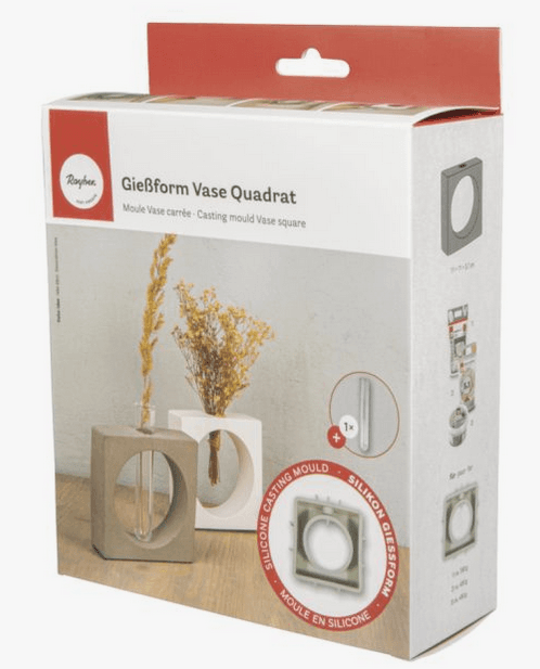 Silikon Gießform Vase Quadrat mit Kreis11x3,7x11cm inkl. 1 Reagenzglas