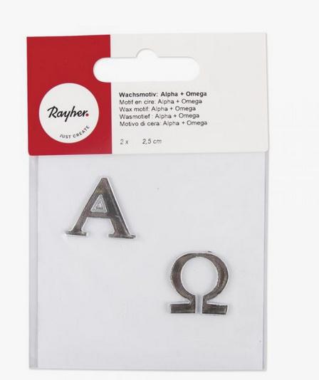 rayher WACHSMOTIV ALPHA/OMEGA 25MM SILBER 2 STUECK 3126422
