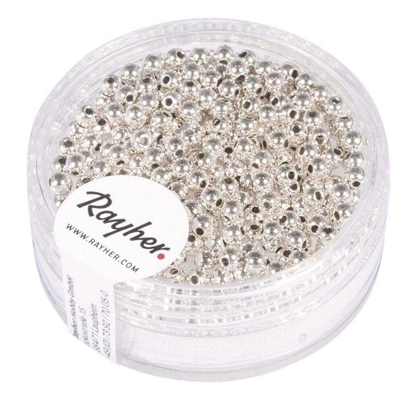 rayher PLASTIK RUNDPERLEN 2,5MM 240 STÜCK DOSE SILBER 1630022