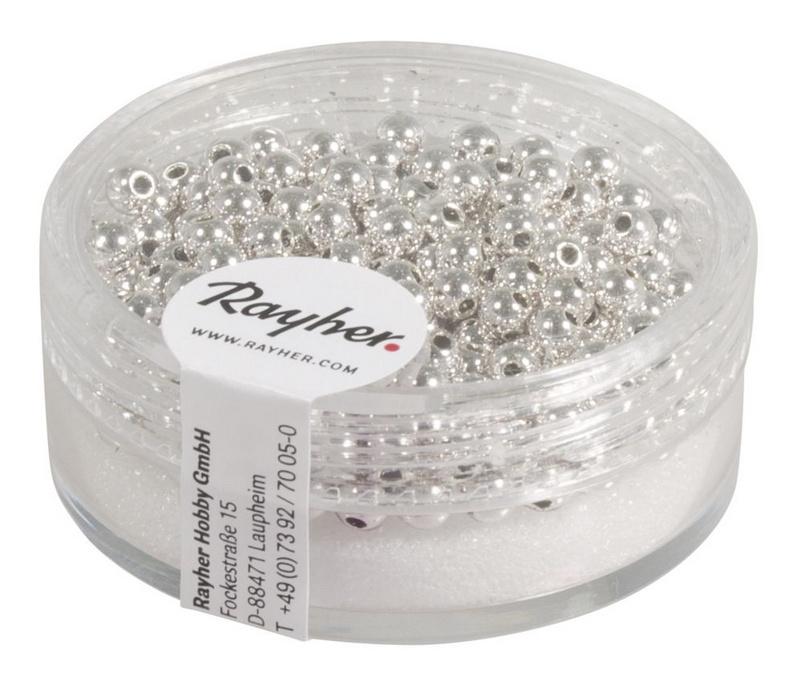 rayher PLASTIK RUNDPERLEN 3MM 250ST.DOSE SILBER 1630122