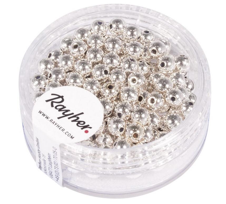 rayher PLASTIK RUNDPERLEN 4MM 150ST.DOSE SILBER 1630222