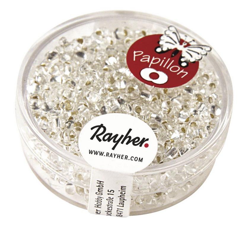 rayher PAPILLON-ROCAILLES 2X4MM BERGKRISTALL 18G DOSE 14142801