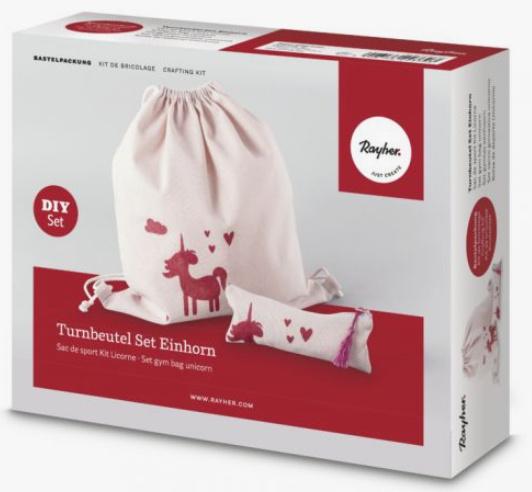 rayher Turnbeutel-Set Einhorn 38x42cm