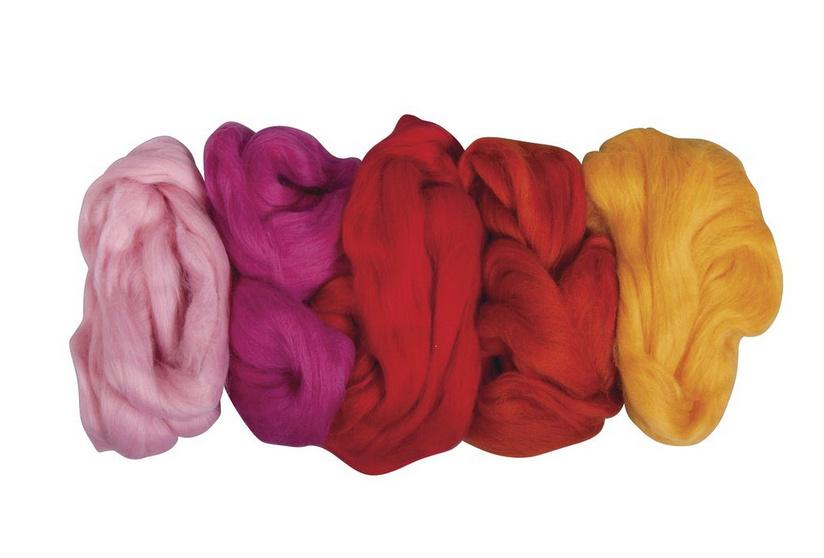 rayher REINE SCHURWOLLE KAMMZUG 5 FARBEN JE 25G SOMMERMISCHUNG 53877000