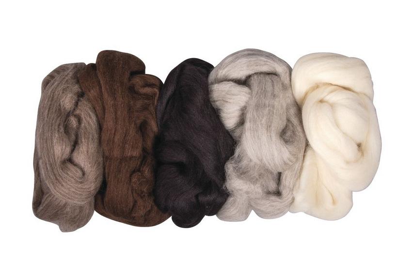rayher REINE SCHURWOLLE KAMMZUG 5 FARBEN JE 25G NATURMISCHUNG 53879000
