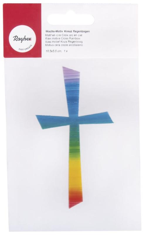 rayher Wachs-Motiv Kreuz Regenbogen 10,5 x 5,5cm