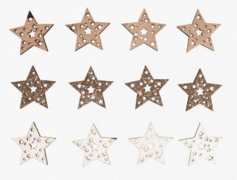 rayher Holz-Streuteile Sterne mit Glitzer 3,5cm