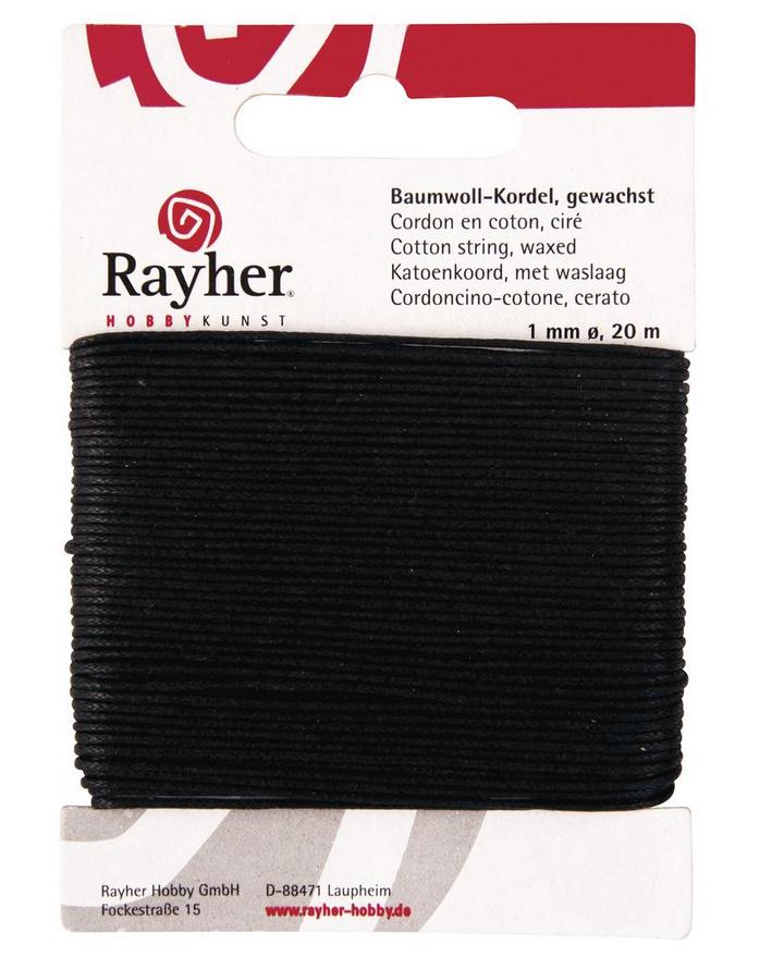rayher BAUMWOLLKORDEL GEWACHST SCHWARZ 1MMX20M 5169101