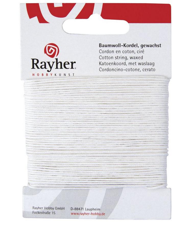 rayher BAUMWOLLKORDEL GEWACHST WEISS 1MMX20M 5169102