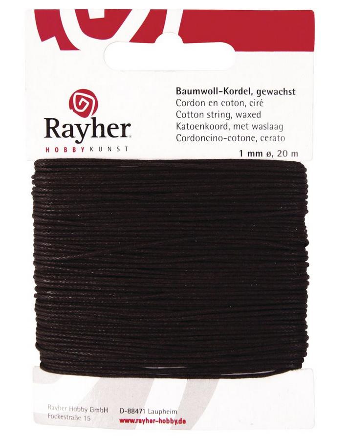 rayher BAUMWOLLKORDEL GEWACHST BRAUN 1MMX20M 5169105