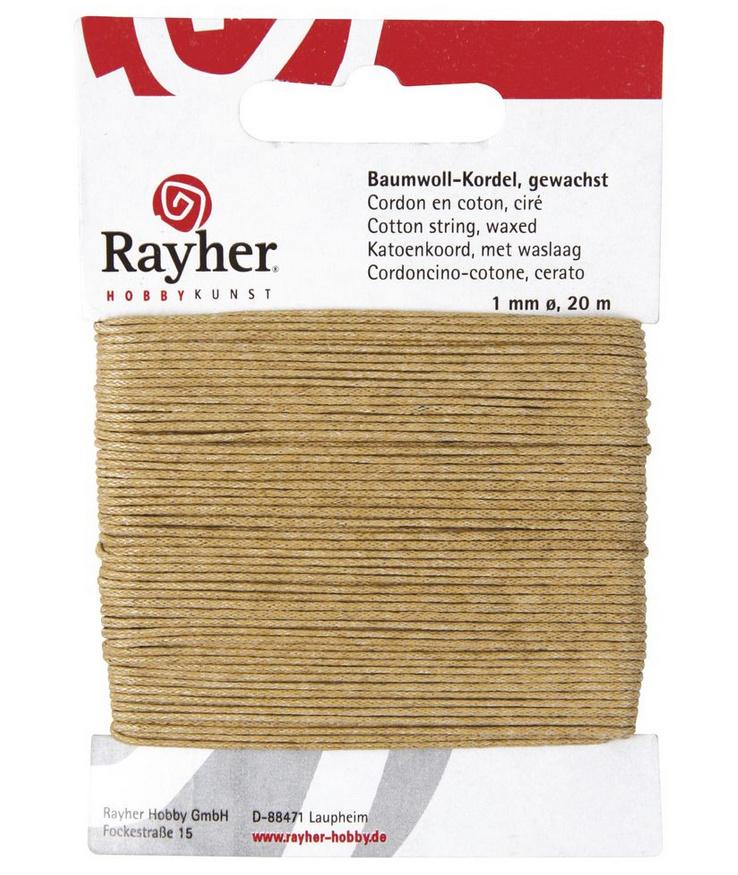 rayher BAUMWOLLKORDEL GEWACHST NATUR 1MMX20M 5169131