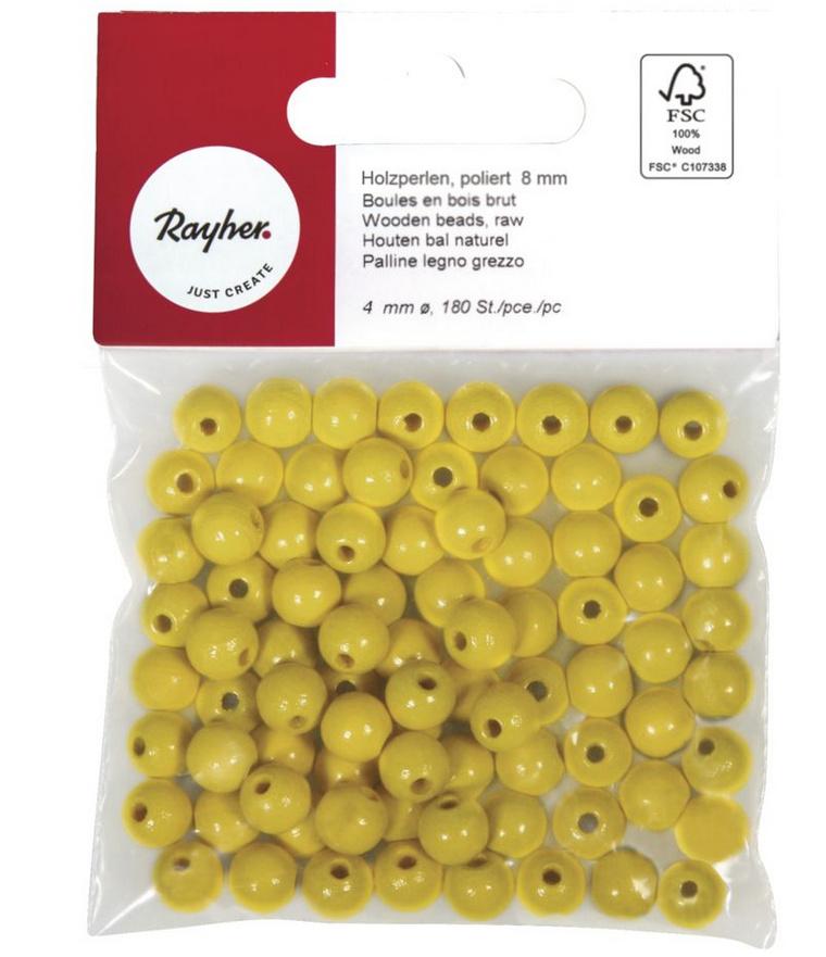 rayher Holzperlen, poliert, 8mm ø, gelb, SB-Btl 82Stück